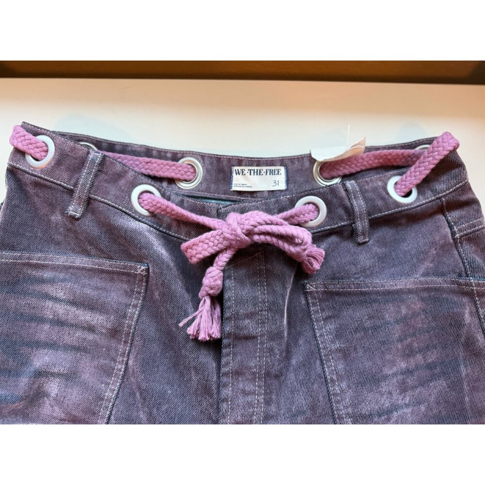 Free People Moxie Flocked Pull On Barrel Jeans We The Free Rope Tie Size 31 - Picture 5 of 9